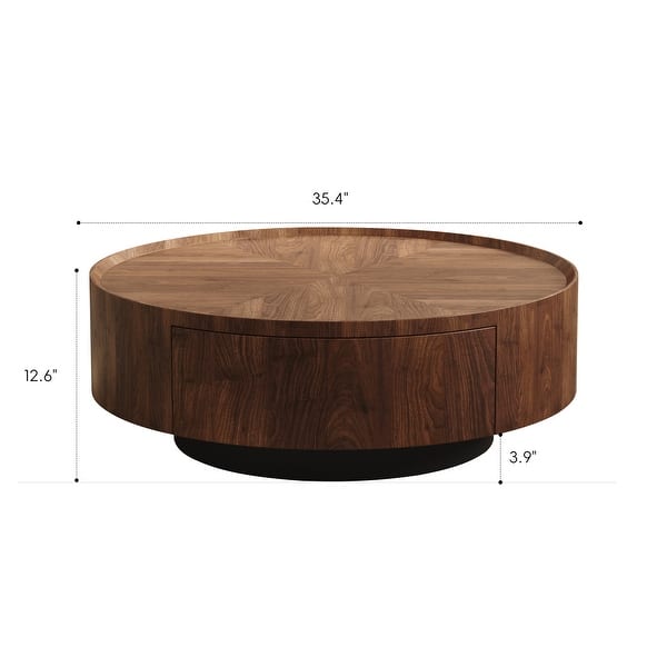 dimension image slide 1 of 4, Mid-Century Modern Round Walnut Wood Coffee Table for Small Spaces & Apartments