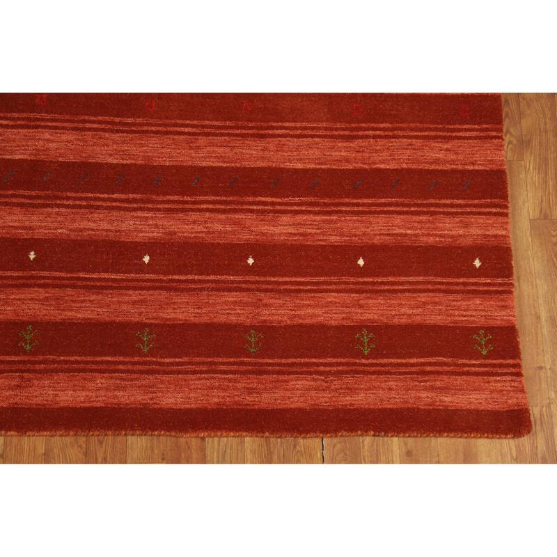 Hand Knotted Oriental 100% Wool Carpet Tribal Stripe Oranges & Rust Gabbeh Area Rug - 9' 9'' X 6' 9''