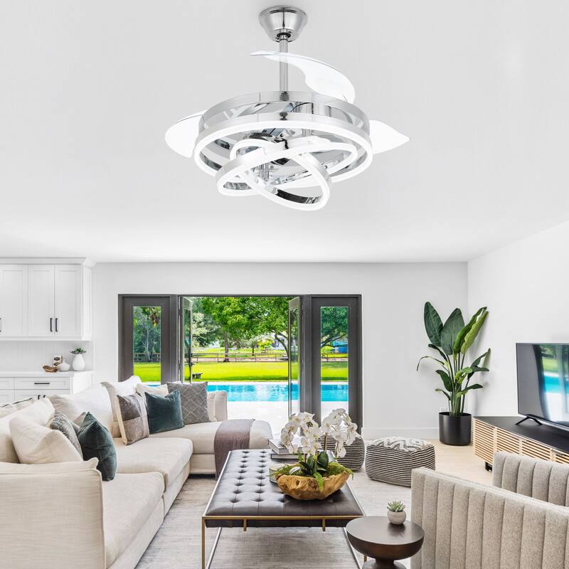 Oaks Aura 42in. DIY Shape Retractable Ceiling Fan With Lights, 6-Speed Latest DC Motor Color Changing Remote Control Ceiling Fan