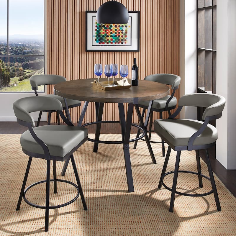 Bacalar Black Finish Metal Round Counter Height Table with Vegan Leather Swivel Chair Set by iNSPIRE Q Modern