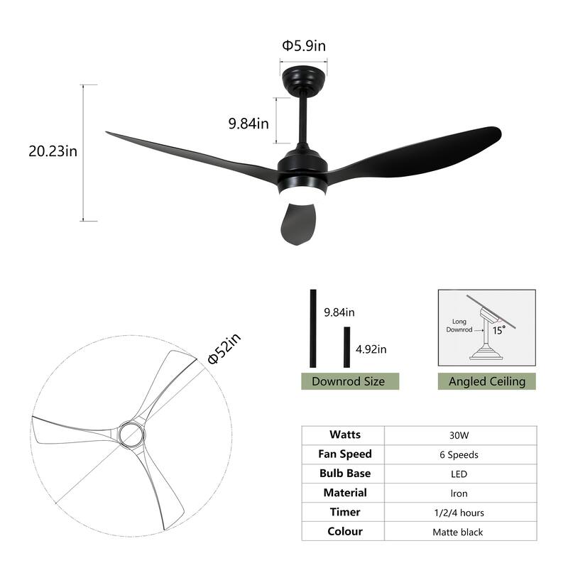 52" Ceiling Fan with Lights Quiet DC Motor 3 ABS Blade Ceiling Fans 6 Speed Levels,Reversible Ceiling Fan