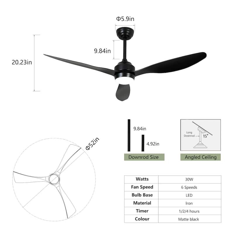 Sofucor 52" Ceiling Fan with Lights Quiet DC Motor 3 ABS Blade 6 Speed Levels,Remote Control,for Patio Living Room,Bedroom