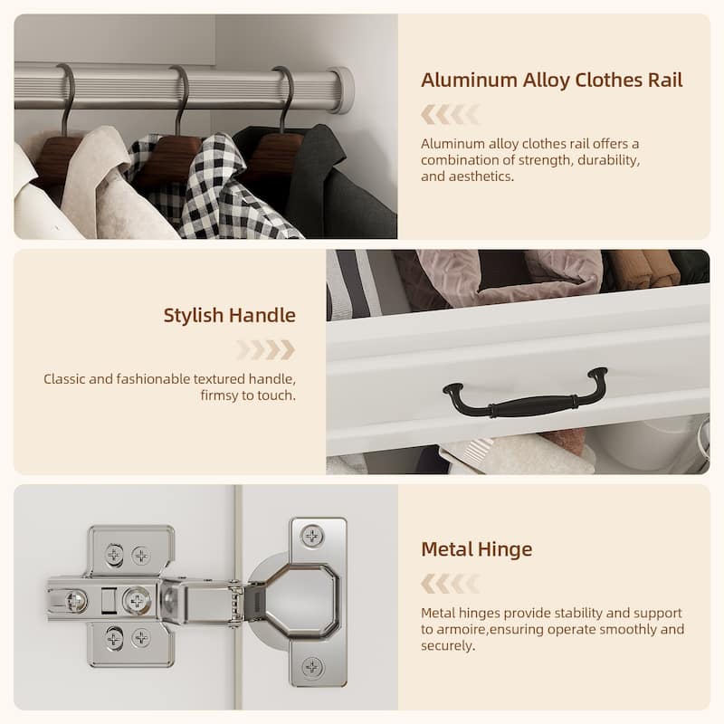 Pocassy 68.9" H Wardrobe Closet with 2 Doors and 2 Drawers