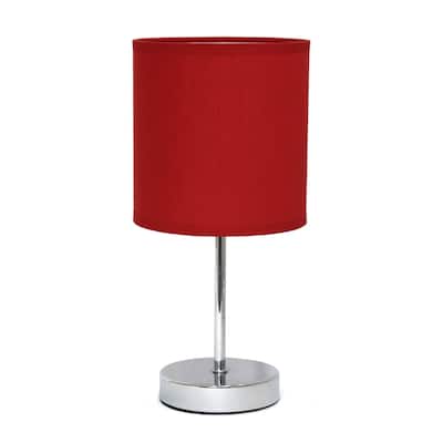 Traditional Petite Table Lamp with Drum Shade - 11.75" - Silver and Red