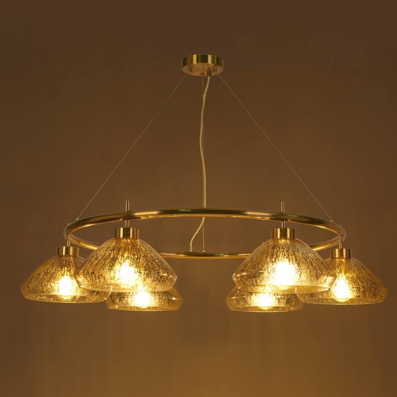 Modern 6-Light Chandelier Gold Ring with Mercury Glass for Kitchen Dining Room - 38.8 " L × 8.3 " H