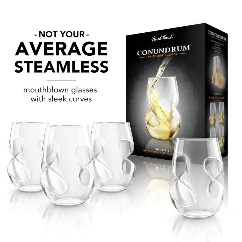 Final Touch Set of 4 Conundrum Stemless White Wine Glasses - 9 oz