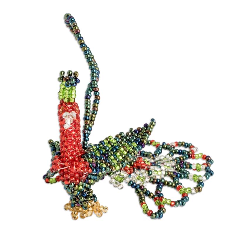 Novica Handmade Rainbow Peacock Splendor Glass Beaded Ornament