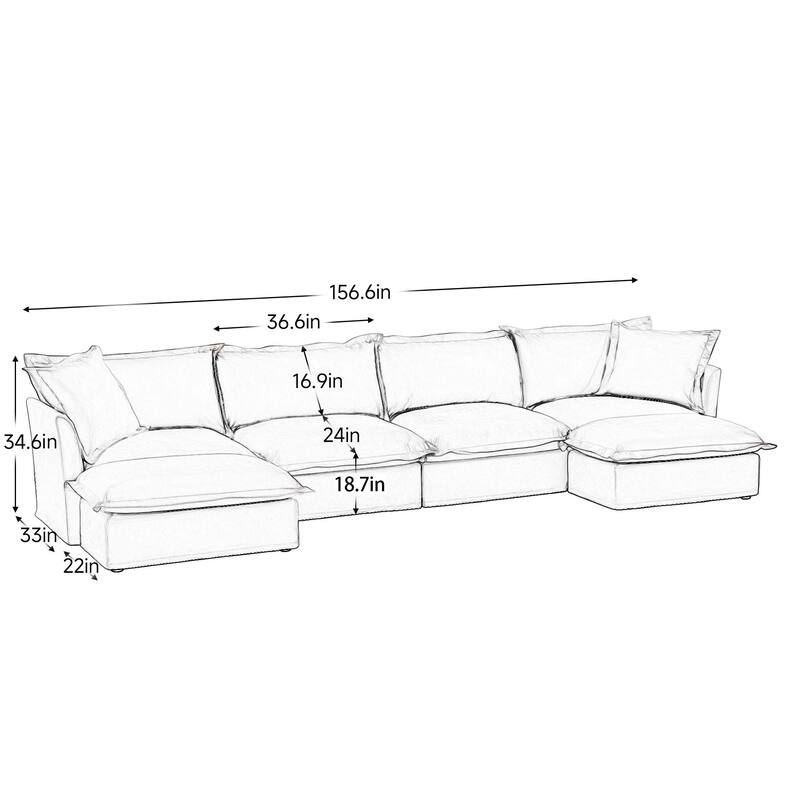 Modern 4 Seater Upholstered Sofa with 2 Ottomans and 2 Pillows