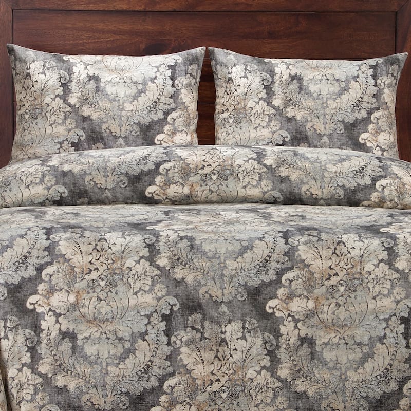 Siscovers Cindersmoke Damask Linen Duvet Cover and Shams