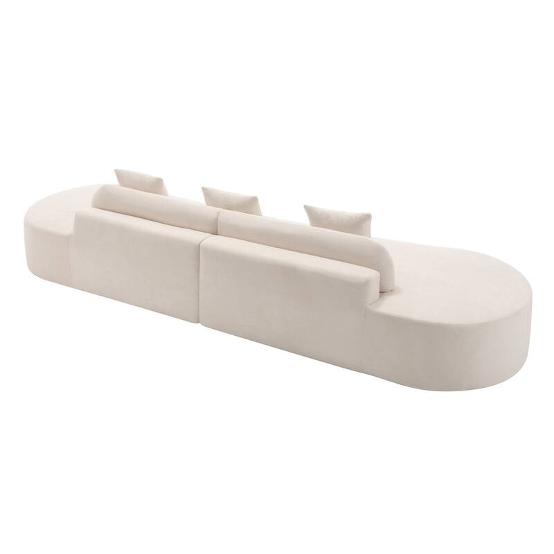 130.5" Modern Curved Combination Sofa, Cloud Couch with 3 Pillows Oversized Upholstered Sofa for Living Room, Apartmen