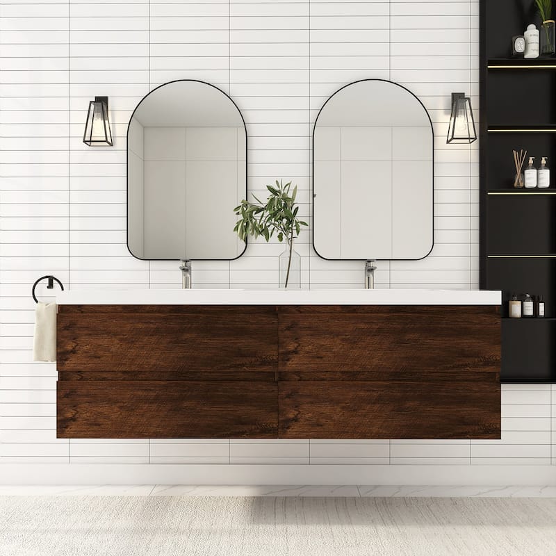 72 inch Wall-Mounted Bathroom Vanity Set with Integrated Resin Sink