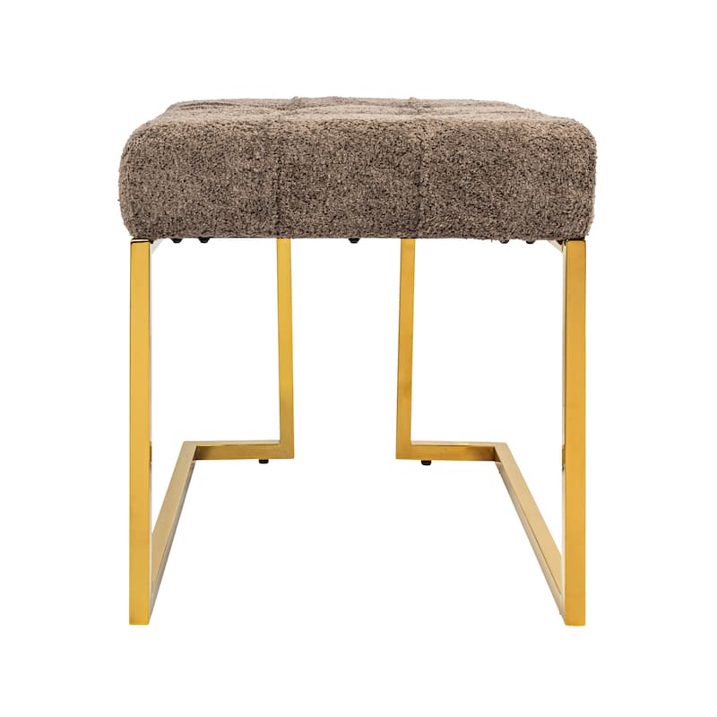 Art Deco Tufted Velvet Upholstered Stool with Stainless Steel Legs - 17.8"L x 17.8"W x 18.5"H