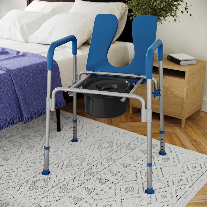 Height Adjustable Multifunctional Heavy Duty Commode and Shower Chair - Blue