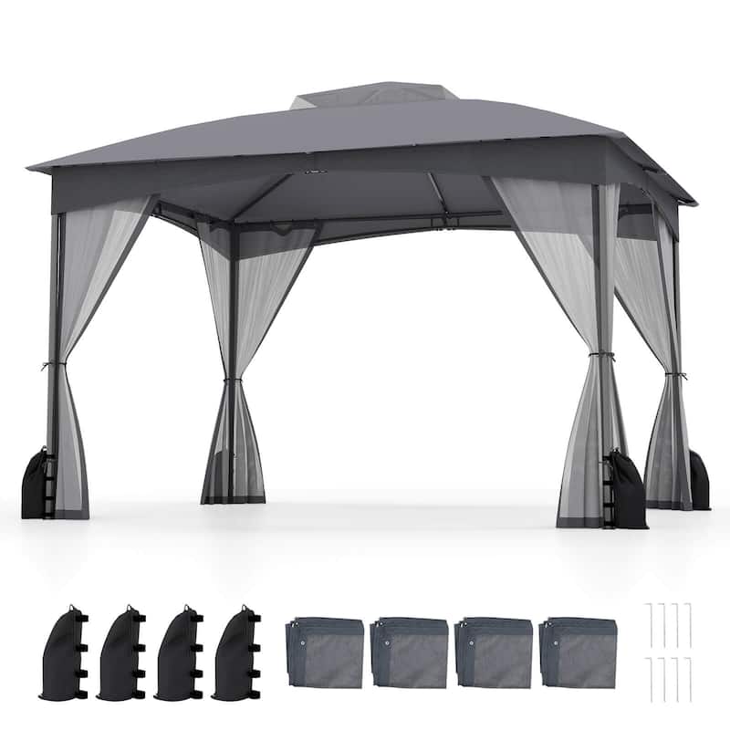 Costway 10 X 10/12 FT Patio Gazebo with Netting Walls 4 Sandbags