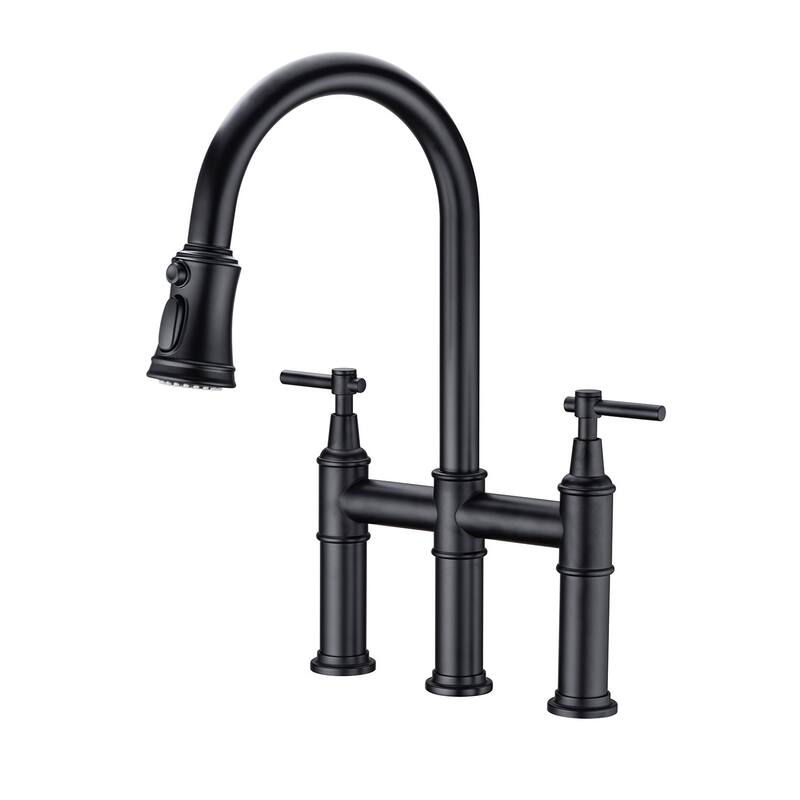 Bridge Kitchen Faucet with Pull-Down Sprayhead in Spot - Black