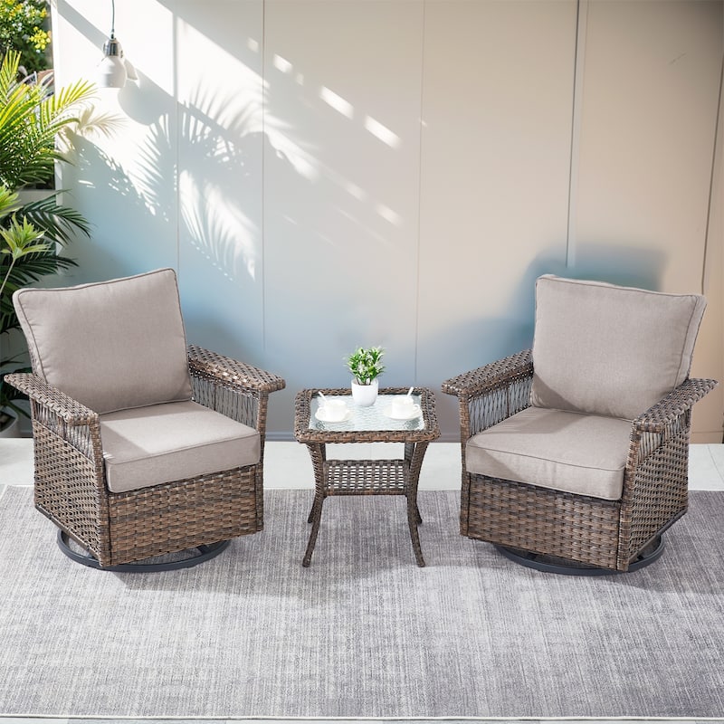 Patio Swivel Rocking Chairs Set of 3 - Brown - Grey - Brown