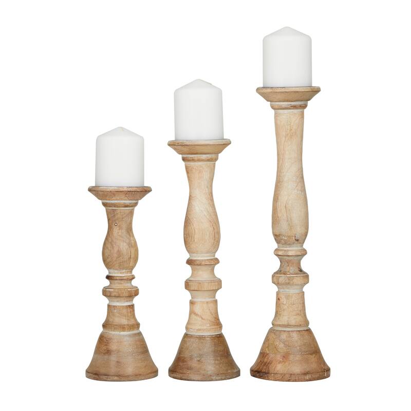 Brown, Light Brown, Gray or Black Wood Traditional Candle Holder (Set of 3) - S/3 18, 15, 12"H