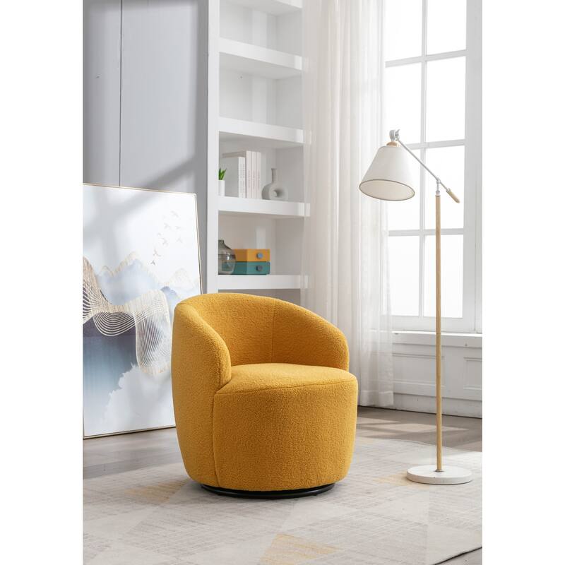 Teddy Fabric Swivel Barrel Chair with 360° Rotation & Metal Base