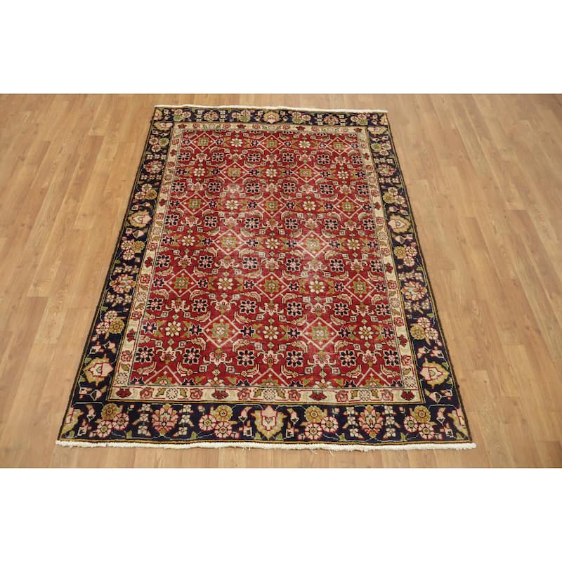 Hand Knotted Oriental 100% Wool Carpet Traditional All-Over Red Tabriz Area Rug - 5' 10'' X 4' 1''