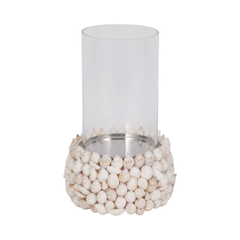 Sagebrook Home Shell White Cylinder Hurricane Candle Holder