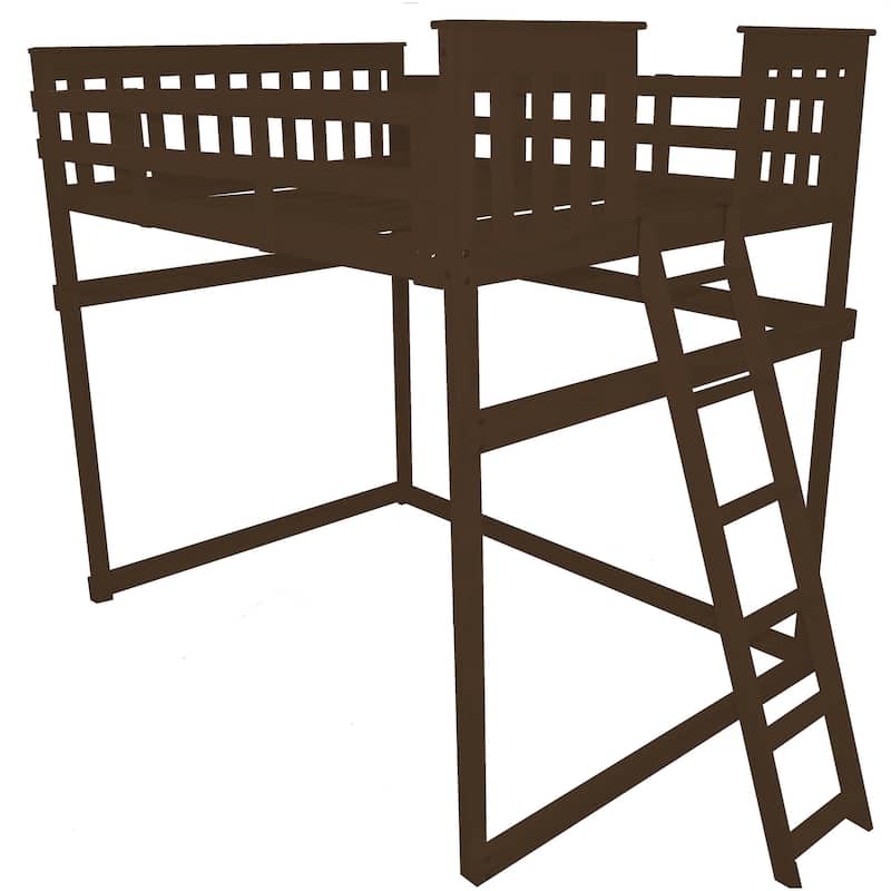 Pine Full Mission Loft Bed with End Ladder - Coffee