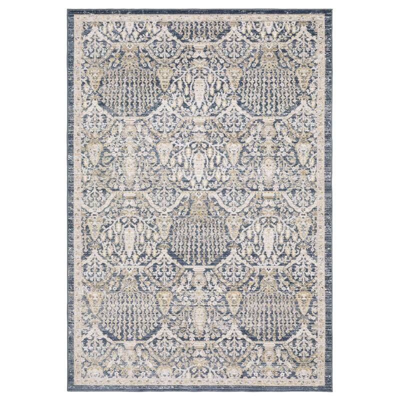 Calliope Textural Distressed Traditional Navy/ Gold Area Rug - 7' 10" x 10' 10" - Rectangle