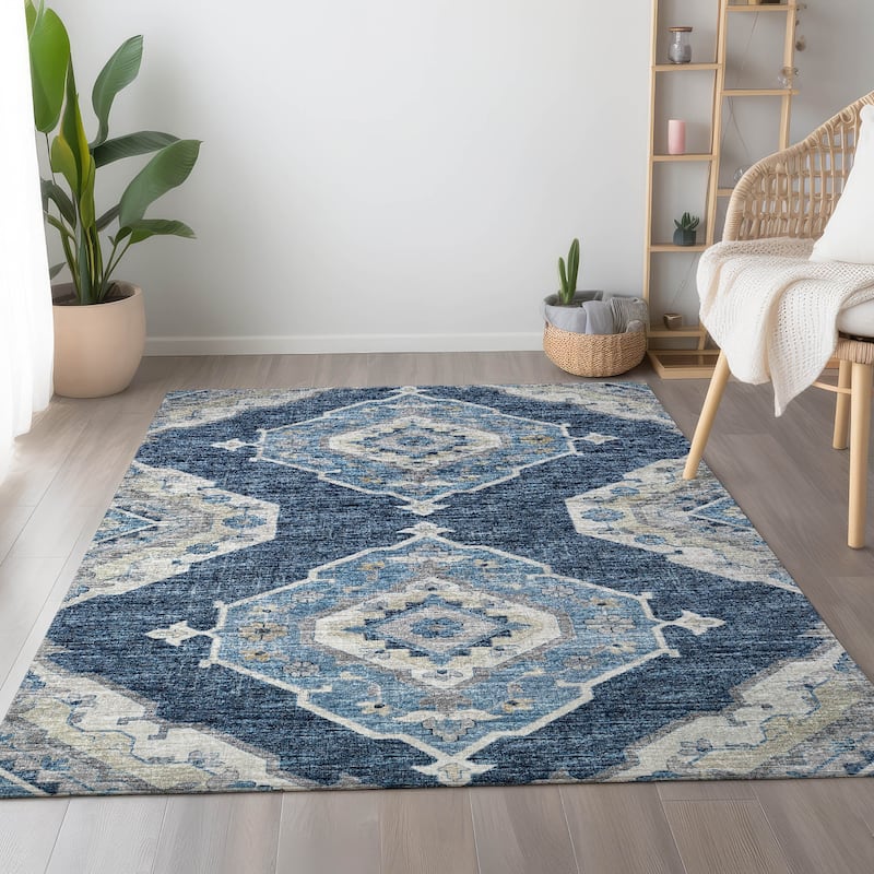 Premium Washable Super Soft Boho Heriz Mayfield Rug - Blue - 8' x 10' - Rectangle