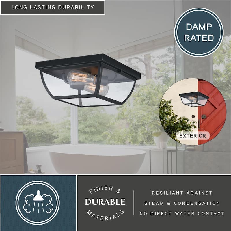 Granville Bronze Geometric Outdoor Flush Mount Ceiling Light Clear Glass - 12.5-in W x 5.75-in H x 12.5-in D