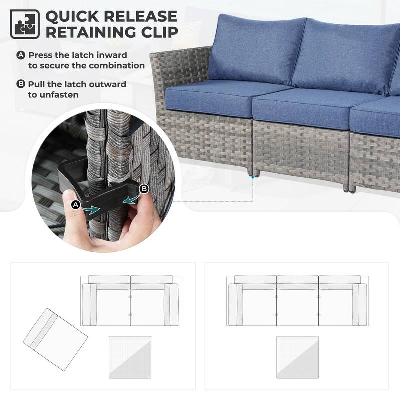 HOOOWOOO 10-piece Wicker Rattan Patio Furniture Sectional Set with Fire Pit