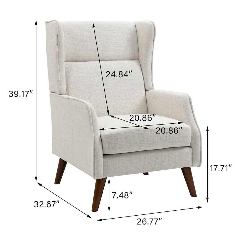Modern High Back Cotton Linen Accent Chair