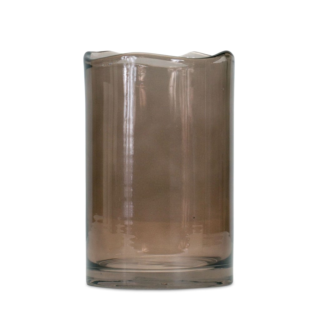 Wavy Edge Smokey Glass Vase - 8" - Brown
