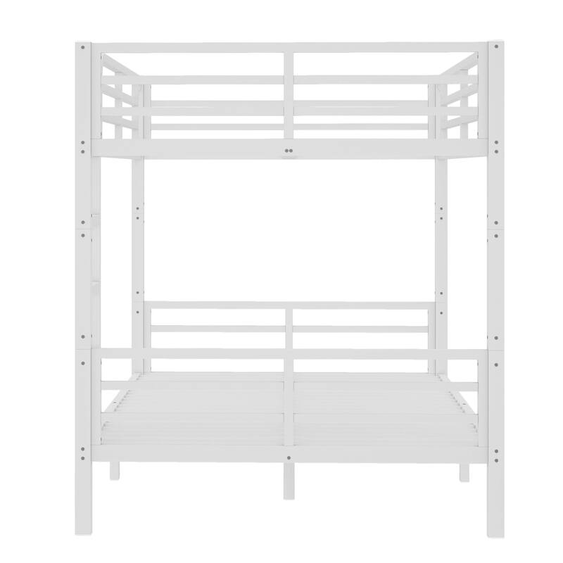 Modern Industrial Full XL over Full XL Thicker Steel Frame Bunk Bed with Guardrails and Storage, Anti-Noise Design