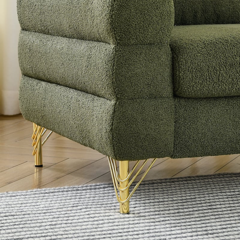 Modern Corner Sofa with Teddy Fabric and Metal Legs, 3-Seater with 3 Pillows