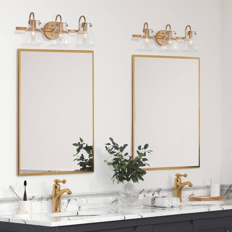 Modern 3-Light Gold Bathroom Vanity Light Glass Wall Sconces - Warm Gold - 21" L x 9" W x 8" H
