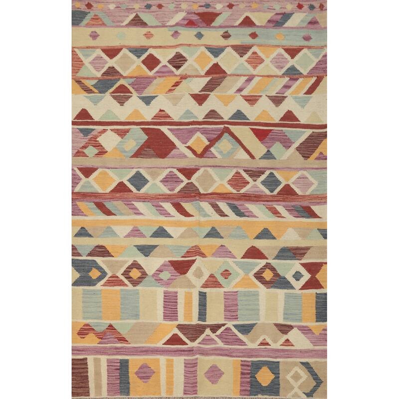 Hand Woven Oriental 100% Wool Carpet Southwestern Modern Multi-Colored Kilim Area Rug - 5' 11'' X 4' 0''