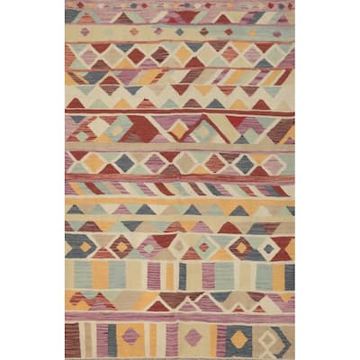 Hand Woven Oriental 100% Wool Carpet Southwestern Modern Multi-Colored Kilim Area Rug - 5' 11'' X 4' 0''
