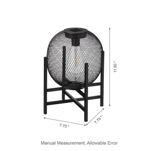 dimension image slide 0 of 2, Glitzhome Set of 2 Metal Black Solar Powered Outdoor Lantern with Stand