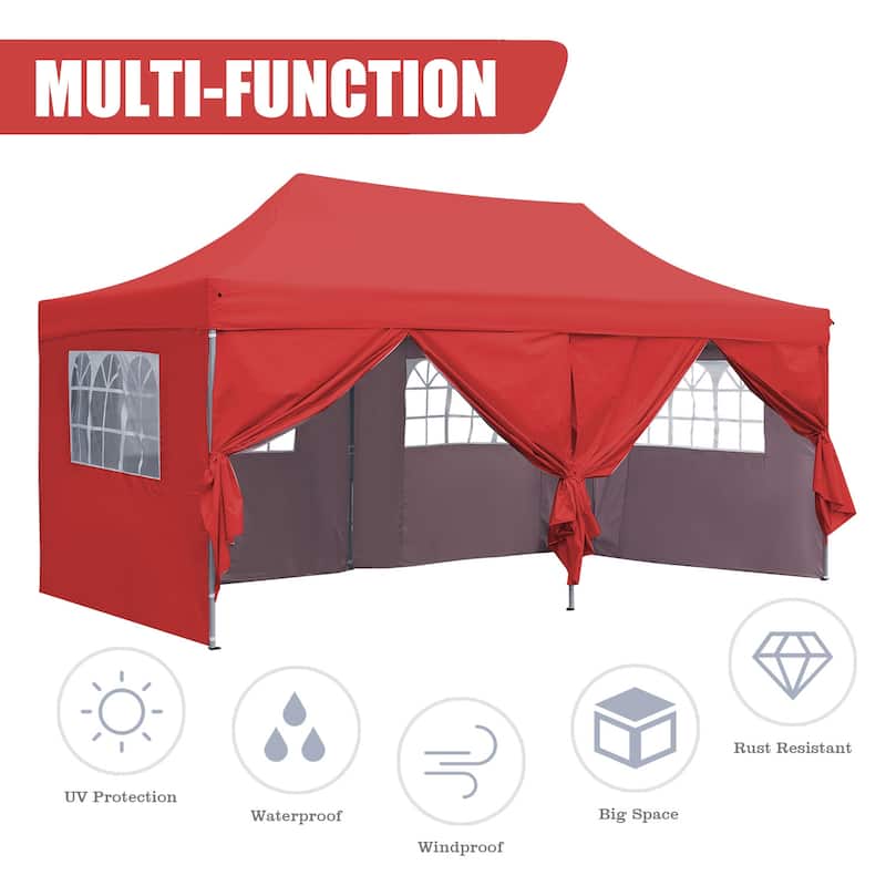 Zenova 10'x20' Pop up Canopy Tents with 6 Sidewalls Portable Folding Outdoor Gazebo Tent for Wedding Party