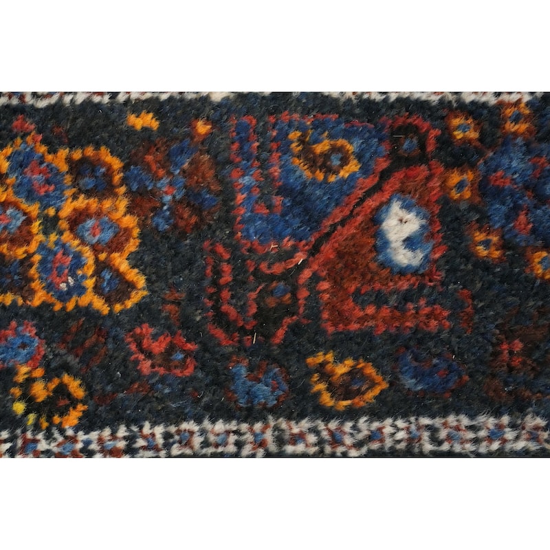 Hand Knotted Oriental 100% Wool Carpet Traditional Tribal Navy Blue & Blues Shiraz Runner Rug - 12' 2'' X 4' 3''