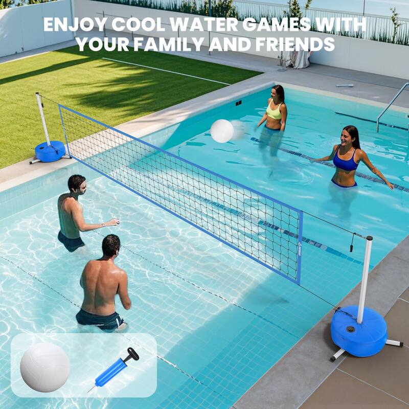 15ft-32ft Length Pool Volleyball Net Set with Weighted Base for Family Entertainment