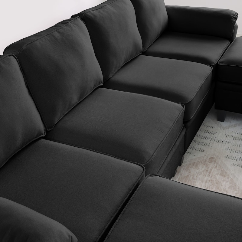 102" U-Shaped Linen Fabric Sectional Sofa with Ottomans