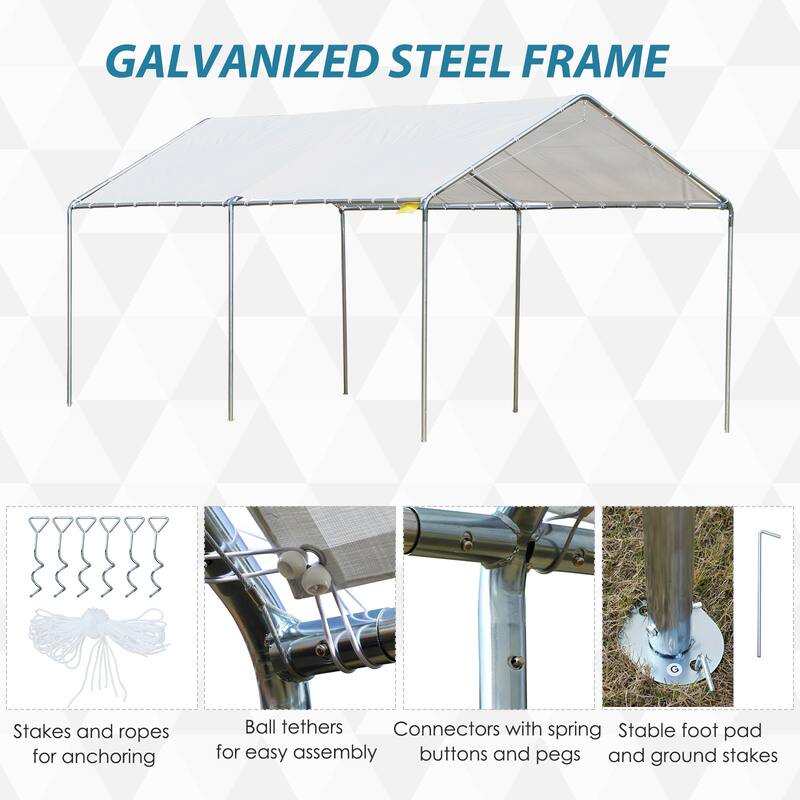 Outsunny 10' x 20' Heavy Duty Carport Awning Canopy with Included Anchor Kit & Weather-Resistant PE Roof