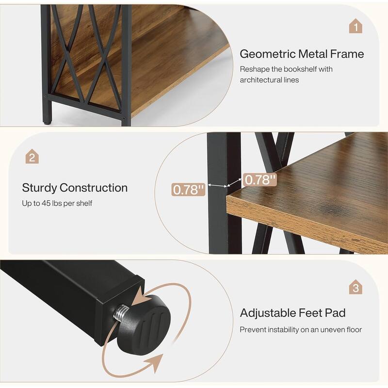 71-Inch Tall Bookshelf with Geometric Metal Frame for Home Office Living Room