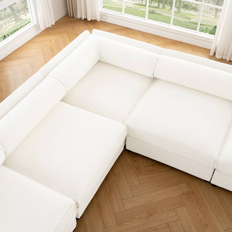 142.5" 6-Piece Modular Chenille Sectional Sofa with Storage(Contemporary Cylindrical Design)