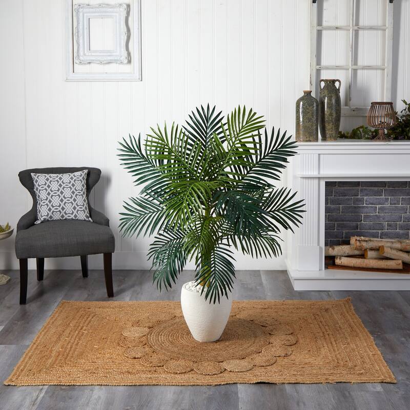 Golden Cane Palm Tree 4.5Ft - Realistic Indoor Palm with Planter - Home Decor Accent - Green - 51-60 Inches