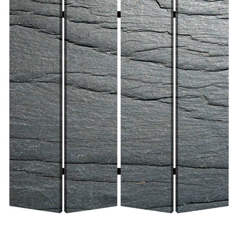 4 Panel Canvas and Metal Frame Room Divider, Slate Gray