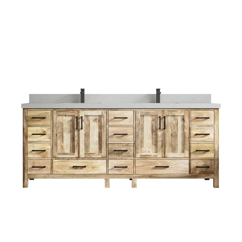 Willow Collections 84 in. W x 22 in. D Malibu Mango Double Sink Bathroom Vanity with Countertop - 2" Carrara Quartz - White Washed 