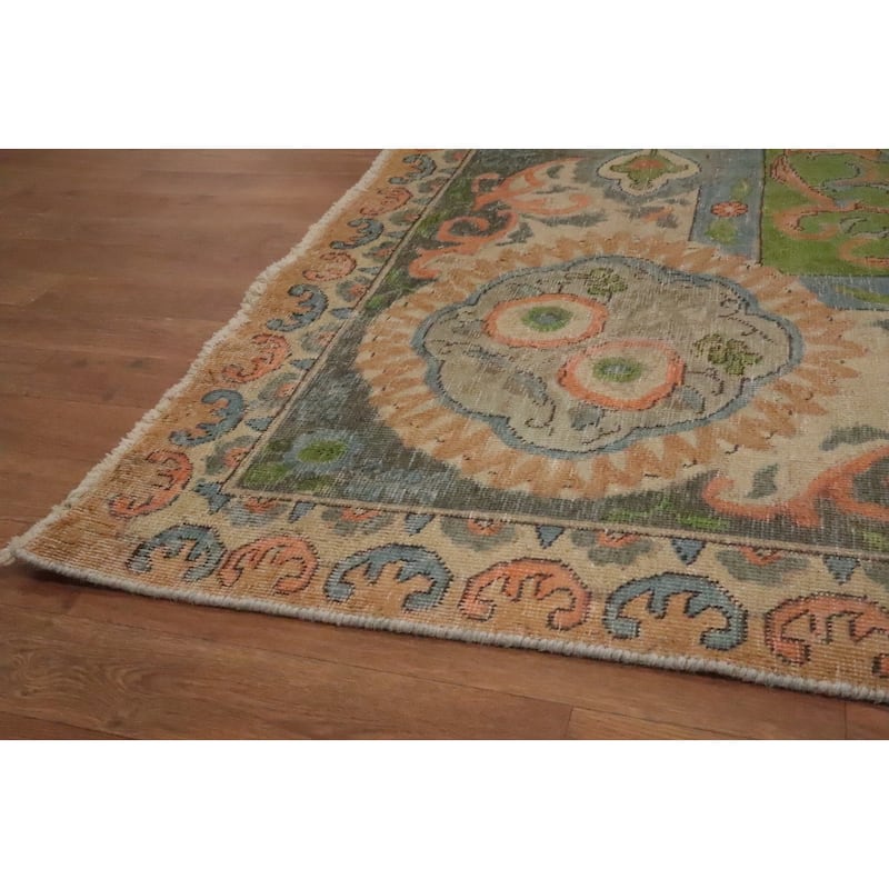 Hand Knotted Oriental 100% Wool Carpet Traditional Floral Green Tabriz Area Rug - 12' 10'' X 10' 0''