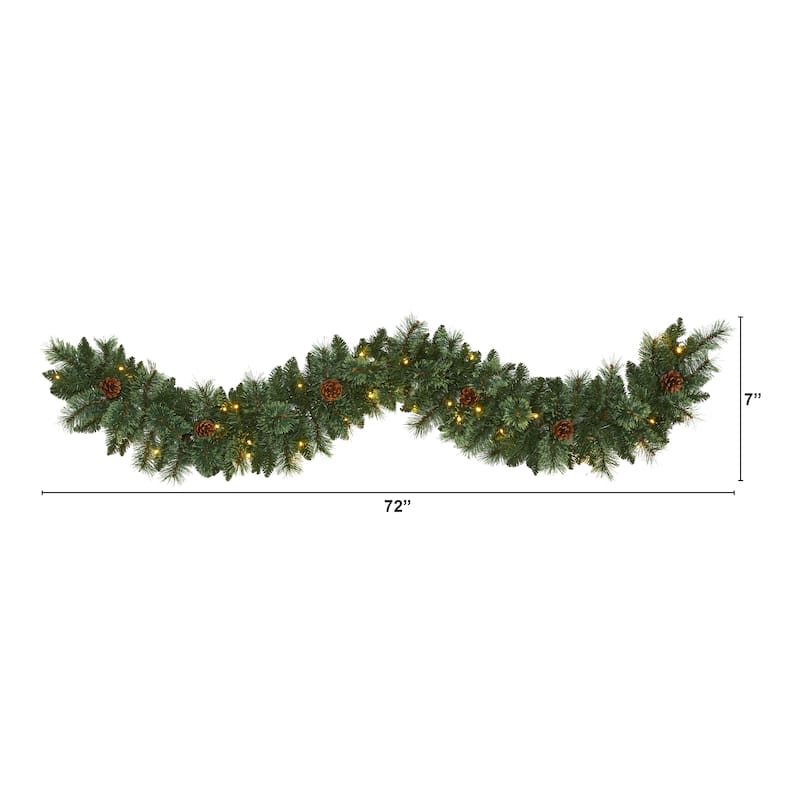 6' White Mountain Pine Garland with 35 White Warm LED Lights