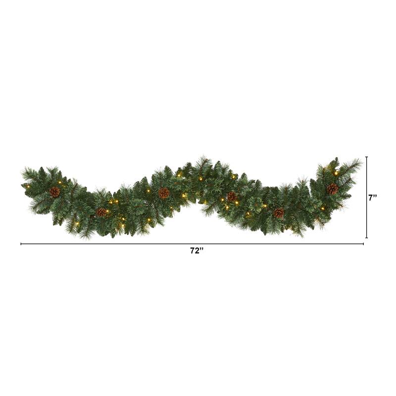 Pre-Lit Mountain Pine with Pinecone LED Lighted Artificial Christmas Garland - 6' x 7" - Clear Lights